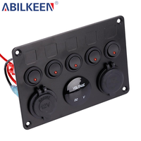 Prise 12V avec voltmètre, panneau de commutation à boutons universel 5 gang, panneau de commutation à bascule étanche pour bateau, USB micro, RV