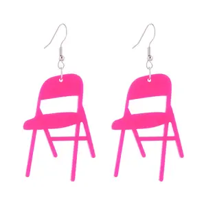 Nouvelle arrivée coloré acrylique chaise boucles d'oreilles collier personnalisé coloré géométrique résine chaise balancent crochet boucles d'oreilles pour les femmes