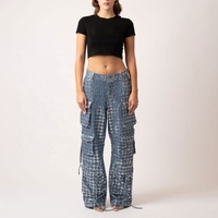 Jeans d'été délavés de haute qualité à jambes larges pantalon cargo à paillettes pour femmes denim pour femmes vente en gros