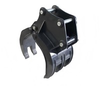 Grappin hydraulique pour excavatrice 8 tonnes, mâchoires asymétriques non rotatives, pointes émoussées, broches croisées en acier brut, noir brillant