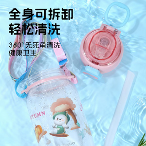 Colorlyya Kids Sippy Cup <b>Plastic</b> Double <b>Drink</b> Back To School Cute Break Resistant With Lid And <b>Straw</b> - Product Image 2