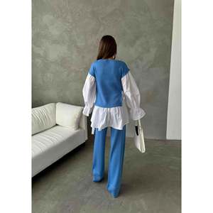 Ensemble de tricots en laine d'automne 1503 Chemise à motif rayé Détail brodé Technique lavée avec un magnifique imprimé brodé - Product Image 2