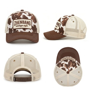 Cow Print Trucker Hat Embroidered logo Adjustable Mesh Back Vintage Western Cowboy Casual <b>Cap</b> for <b>Women</b> Men - Product Image 1