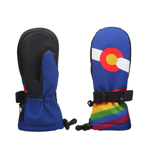 Guantes de esquí para niños, con estampado por sublimación en todos los dedos, azul y rojo rosa, SML, para esquí de descenso, uso en exteriores en invierno - Product Image 1