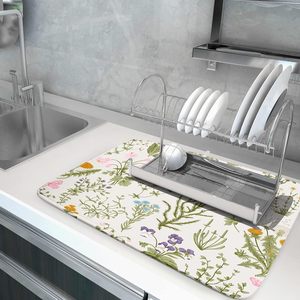 Wild Flowers Herbs <strong>Dish</strong> Drying Mat 18x24 Inch Absorbent Microfiber <strong>Dish</strong> Drying Pad <strong>Sage</strong> Plant <strong>Dish</strong> Drainer Rack Mat - Product Image 4