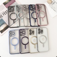 Coque de téléphone transparente plaquée TPU magnétique pour iPhone 16 15 15 Pro 15 Plus 15 16 17 Pro Max avec protection d'objectif en verre