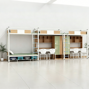 Meubles d'école modernes en métal, lit superposé avec bureau d'ordinateur et ensemble pour trois personnes - Product Image 1