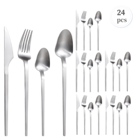 Design de mode 24 pièces cuillère fourchette et couteau polissage mat en acier inoxydable ensemble complet de couverts de table dans une boîte cadeau