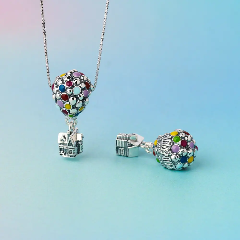 Exclusivo 925 prata esterlina esmalte colorido balão de ar quente charme pingente para jóias fazendo acessórios
