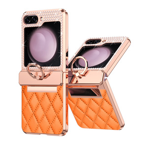 Cubierta de diamante ostentoso de cuero con bisagra chapada de lujo para <span class=keywords><strong>Samsung</strong></span> <span class=keywords><strong>Galaxy</strong></span> <span class=keywords><strong>Z</strong></span> <span class=keywords><strong>Flip</strong></span> 7 FE 6 5 4 <span class=keywords><strong>3</strong></span> soporte de anillo a prueba de golpes - Product Image 5