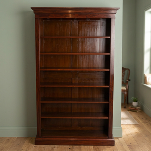 Glossy Mahogany Teak Wood <b>Bookcase</b> Traditional Tall Open Shelf <b>Library</b> Cabinet - Product Image 2