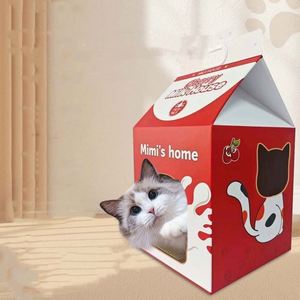 Milk Corrugated Paper Hard-Wearing <b>Cat</b> <b>Scratch</b> <b>Board</b> House Snap Button Closure Rectangle Shape Eco-Friendly Customizable Pet Bed - Product Image 1