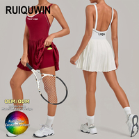 RUIQUWIN Grosir Setelan Olahraga Wanita Satu Potong Tanpa Lengan dengan Rok Berpocket Elastis Tinggi Cocok untuk Tenis Yoga Pakaian Olahraga