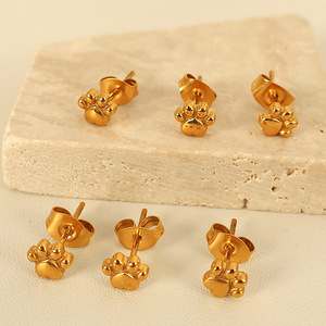 Cat Paw Print <b>Stud</b> Earrings 18K <b>Titanium</b> Steel Gold Women's Fashion Jewelry Gift - Product Image 1