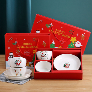 2026 Trending Creative Christmas and Mid-Autumn Festival Tableware Set Ceramic Bowls and Plates with Printed Logo for Gifts