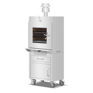 <span class=keywords><strong>Barbecue</strong></span> à charbon de bois de style espagnol avec porte à panneaux rouges, four à rôtisserie pour poulet et bœuf, avec foyer en briques réfractaires intégré - Product Image 6