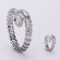 Ensemble de bijoux Canli Acc, bracelet et bague en laiton et zircon, design serpent tendance, plaqué or rose, pour fiançailles, mariage, fête, cadeau.