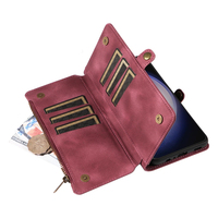 Dompet Kulit PU untuk Ponsel Samsung S24, 9 Slot Kartu + Kantong Koin Ber-resleting, Penyangga, Pemblokir RFID, 360 °   Perlindungan