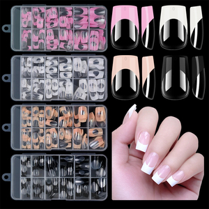 120 unids/caja de uñas postizas francesas acrílicas, puntas de uñas postizas cuadradas de longitud media, pueden ser extraíbles, tamaño mixto, prensa en las uñas - Product Image 1