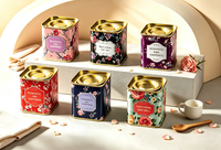Boîte de rangement carrée en métal avec couvercle, imprimée de motifs floraux personnalisés, pour le thé, le café, les bonbons, les emballages cadeaux
