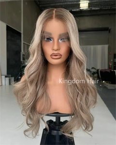 Perruque Lace Front sans colle et sans couture en cheveux européens couleur Balayage <span class=keywords><strong>Blond</strong></span> <span class=keywords><strong>Cendré</strong></span> Luxe avec filet Diamond pour femmes souffrant de perte de cheveux - Product Image 5