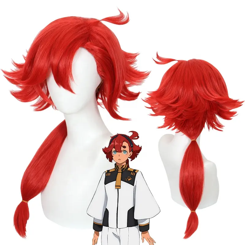 Grosir 55cm panjang merah penyihir dari merkuri Anime Suletta merkuri Wig Cosplay sintetis kostum Cosplay Wig