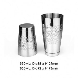 Shaker Boston en acier inoxydable 304 avec motif gravé en 3D, capacité 850+550 ml, fond lesté, pour barman - Product Image 3