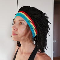 Gorros Divertidos con Peluca y Barba, Tejidos a Mano, Estampado Digital, Estilo Retro Común, Hippie, Rasta, Rastas, Gorros para Fiestas de Halloween