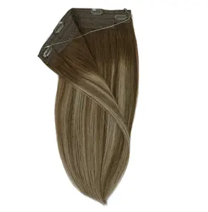 2024 Hot Sale Russian Human Hair Extensions Double Drawn Cuticle Aligned Halo Hair Extensions For Woman