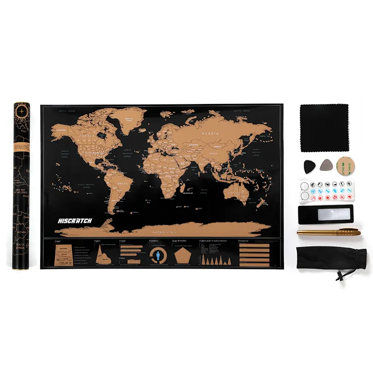 2024 tùy chỉnh in ấn thiết kế phổ biến Deluxe XL đầy màu sắc Áp phích du lịch chúng tôi USA States Scratch Off bản đồ thế giới với cờ