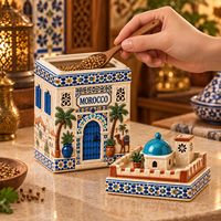 Pot de rangement en céramique souvenir de voyage Afrique-Maroc, motif relief 3D, lieux emblématiques marocains, en porcelaine, vente en gros, avec boîte cadeau