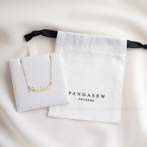 ถุงผ้าฝ้ายลายก้างปลาสีขาว PandaSew พร้อมโลโก้สั่งทำพิเศษ มีแผ่นรองในตัว สำหรับบรรจุภัณฑ์ของขวัญและใส่เครื่องประดับ - Product Image 1