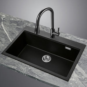 Évier de cuisine <span class=keywords><strong>en</strong></span> fibre de verre composite noir de haute dureté à cuve unique sous plan, vente <span class=keywords><strong>en</strong></span> gros - Product Image 1
