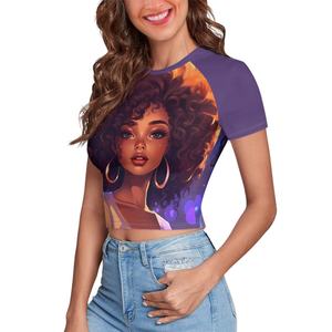 Impression à la demande à manches courtes Slim Fitted Crop Top Teen African Girls Imprimer Summer Leak Nombril T-Shirt Drop Ship Clothes Tee <span class=keywords><strong>Pas</strong></span> <span class=keywords><strong>cher</strong></span> - Product Image 2