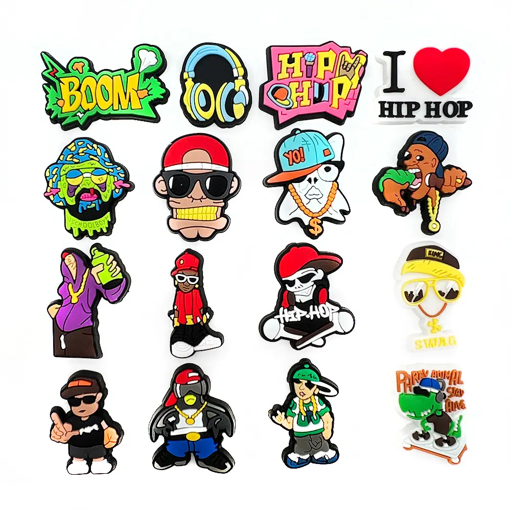 Wholesale Hip-hop Rock Style Clog Charm Soft Rubber Clog Shoe Charms Gifts For Young I love hip hop shoe buckles accessory