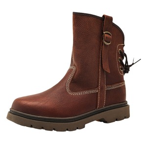 Botas de Hombre de Cuero Genuino Marrón, Punta Redonda, Correa con Hebilla, Suela de Goma, Zapatos para Caminar para Todas las Temporadas - Product Image 5