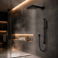 Ensemble de douche encastré en laiton poli, système de pluie carré mural, douchette à main, robinets de style hôtelier moderne, minimaliste et luxueux