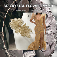 Nouveauté populaire : Appliques en feuilles de corsage, pétales, cristaux, strass 3D, travail sur fil, grandes fleurs en organza pour vêtements, chaussures, mariages