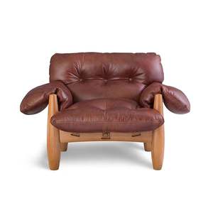 Chaise longue du milieu du siècle chaise d'appoint marron en <span class=keywords><strong>cuir</strong></span> inclinable Relaxation canapé simple chaise salon <span class=keywords><strong>fauteuil</strong></span> en bois <span class=keywords><strong>Vintage</strong></span> - Product Image 5