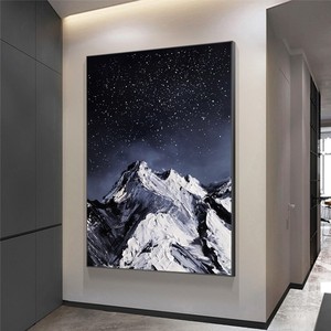 Hand Painted Oil <b>Painting</b> Mountains Starry Sky 100% Handmade <b>Framed</b> Modern Minimalist Living Room Wall Art Decor - Product Image 3