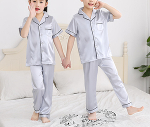 Groothandel Productie Korte Mouwen en Lange Broeken Zijden Satijnen Pyjama Set voor Kinderen - Product Image 2