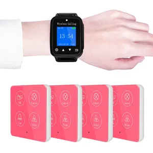 4 Button Wireless Watch Paging System Waiter Call Button Waterproof Watch Western Restaurant Pager