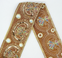 5cm Style ethnique dentelle ruban losange paillettes broderie garniture doré filaire code à barres pour vêtements chaussures écologique