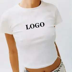 2023 Zomer Baby Tee Y 2K Crop Tops T-Shirt Sexy Dun Leeg Shirt Voor Vrouw 100% Katoen Ademend Hoge Kwaliteit Effen T-Shirt