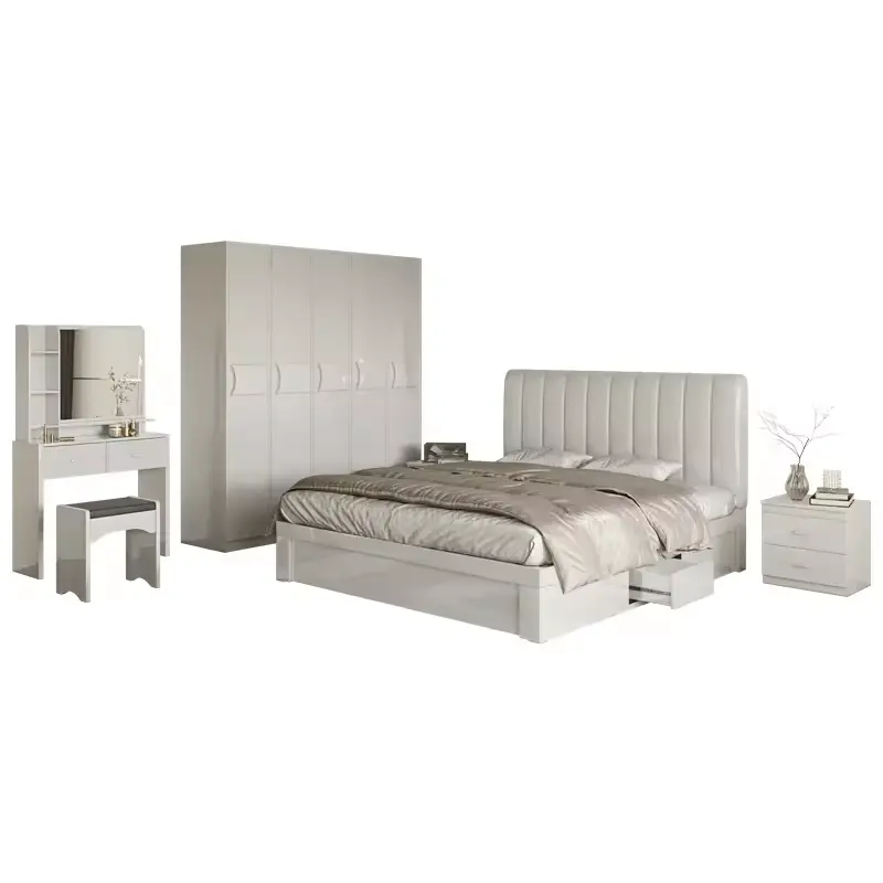 Ensemble de grand lit Yifan 1.8 M de haute qualité meubles avec armoire commode table de chevet ensemble de chambre en MDF de style crème moderne