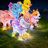 Balon Foil Hewan Berjalan LED Menyala Grosir Dengan Roda & Tali Unicorn Gajah untuk Anak-Anak Mainan Kios Jalanan Hiburan Luar Ruangan