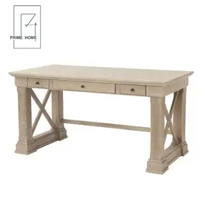 Kayu eksekutif Modern furnitur kayu mewah komersial Hampton gaya Cross X kaki meja kantor