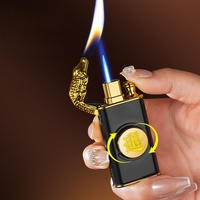 Briquet à tête de dragon en métal Torch Flame Dual Flame Rechargeable Spin Fidget Briquet