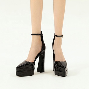 Zapatos de Tacón Alto con Plataforma de 5 cm, Sandalias de Verano 2022 con Punta en Pico y Correa en el Tobillo con Estampado de Piedras Sólidas para Mujer - Product Image 2