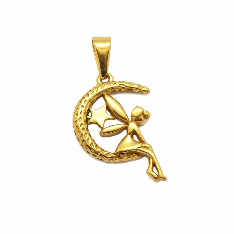 2023 New Jewelry Angel Girl sitzen auf dem Mond Anhänger Vintage Moon Angel Charms Antik Gold Farbe DIY Schmuck Edelstahl